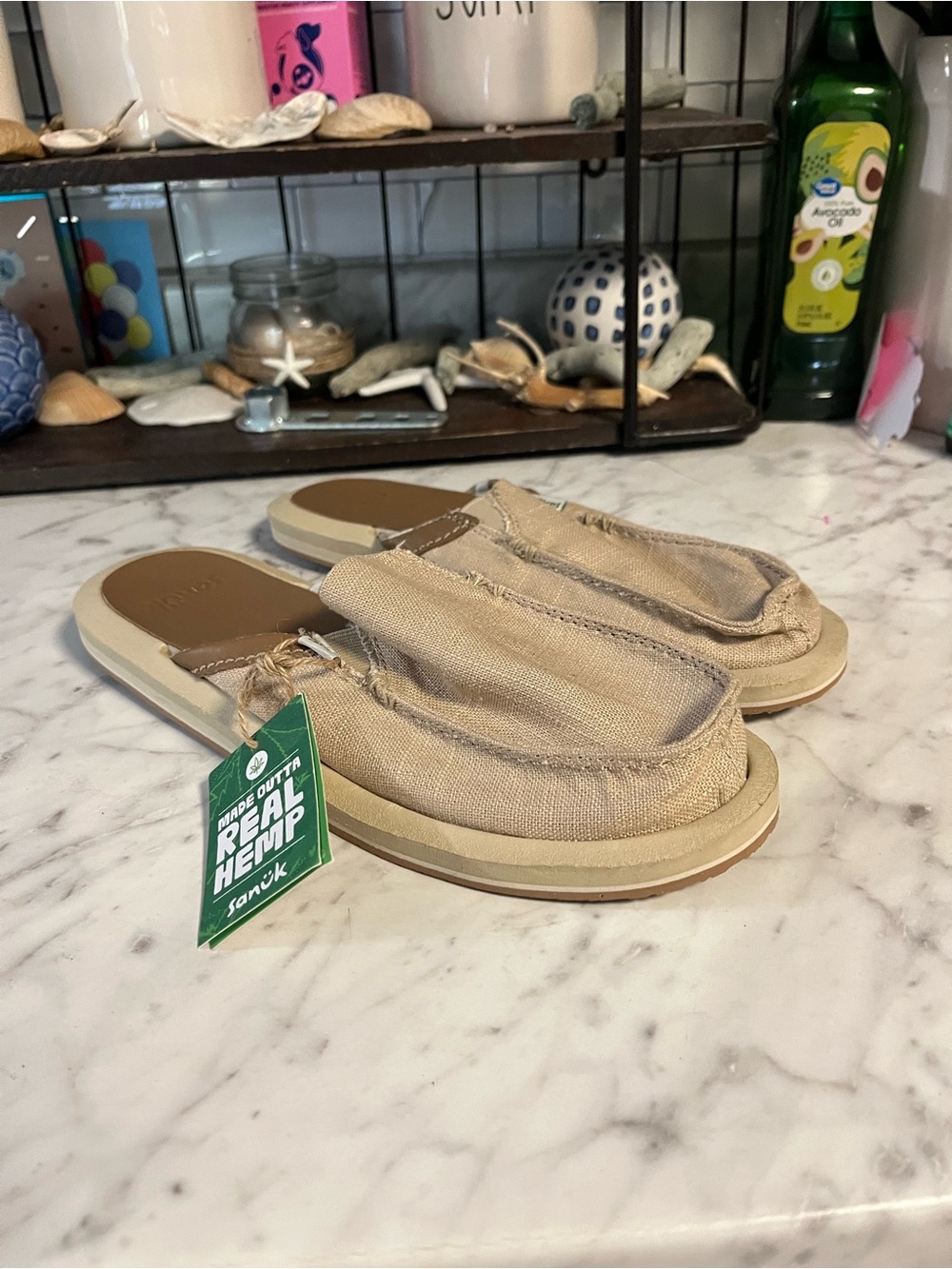 Sanuk Natural Beige Hemp Slip-On Mules Womens 9 new
